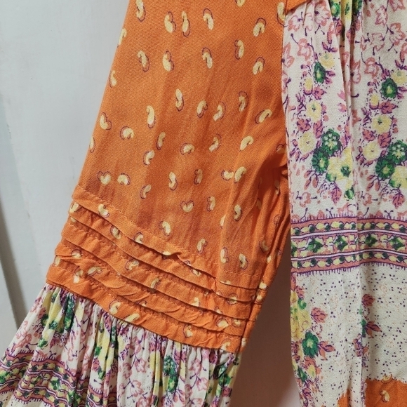 Anthropologie Maeve Ceresco Orange Floral Pleated Peasant Top 🌼 Small  ‎ 💖 - Picture 8 of 11